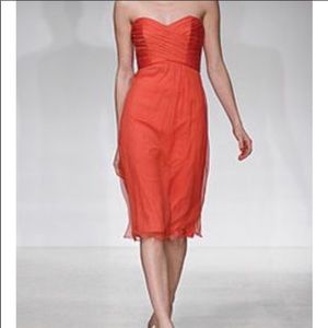 Amsale Navy silk strapless chiffon dress